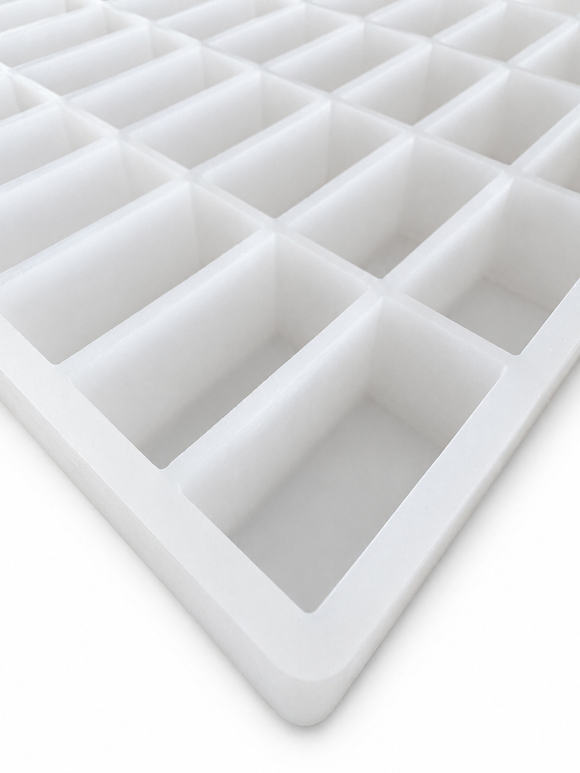 Angled detail of 20mL rectangle gummy mold with 119 cavities