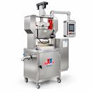 Left-angle view of Gummy Molds dual-hopper automatic commercial gummy depositor with Siemens PLC touchscreen and silicone mold tray